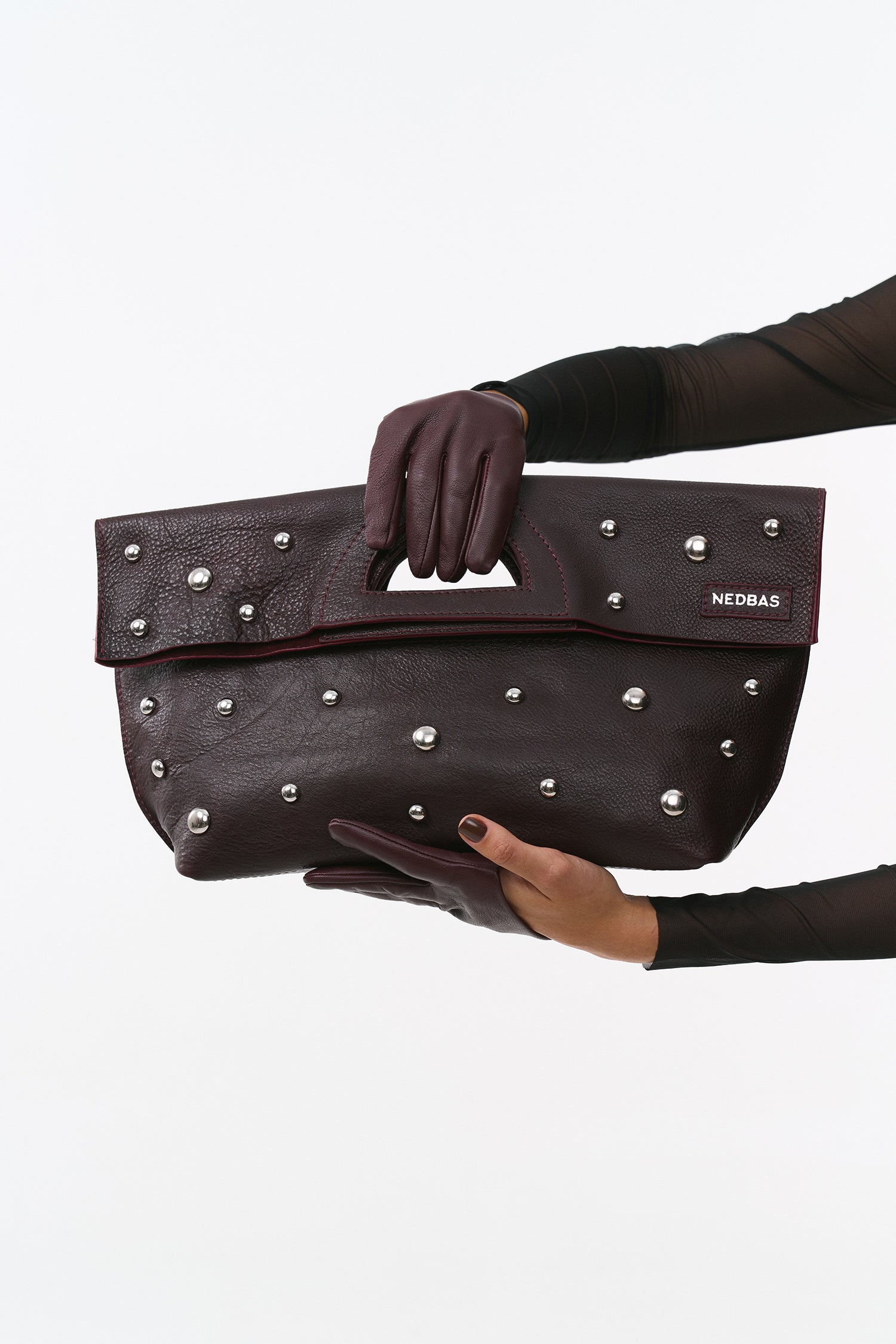 Bag Rignon Mini with Half-Sphere Metal Studs Marsala