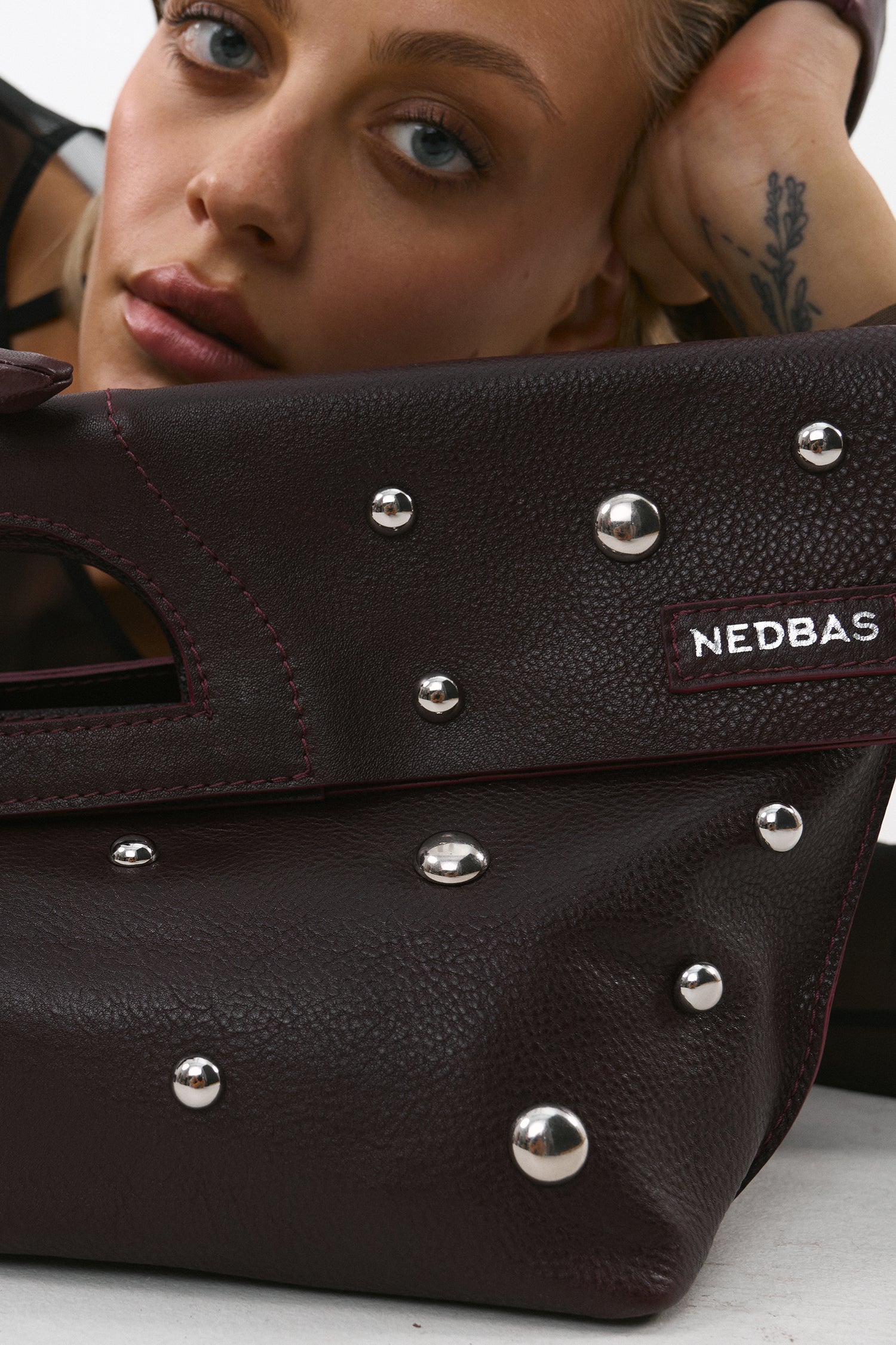 Bag Rignon Mini with Half-Sphere Metal Studs Marsala