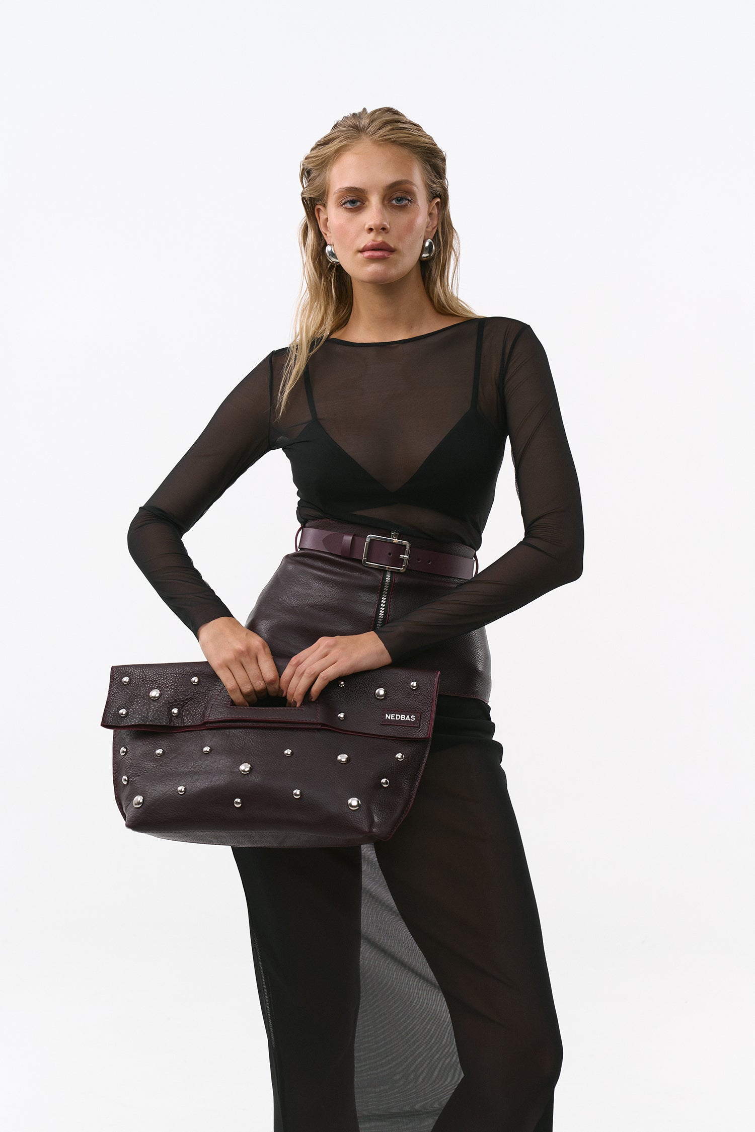 Bag Rignon Mini with Half-Sphere Metal Studs Marsala